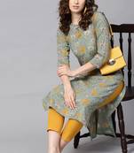 Women green printed rayon ethnic kurti