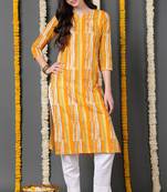 Women yellow printed cotton ethnic kurti