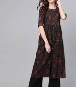 Women black printed rayon ethnic kurti