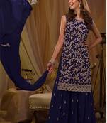 Blue color embroideried faux georgette semi stitched salwar suit
