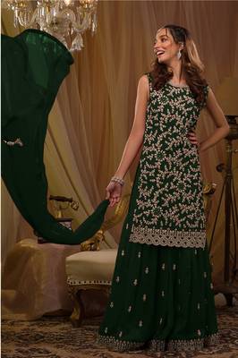 Green embroidered faux georgette salwar suit 1