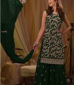 Green color embroideried faux georgette semi stitched salwar suit