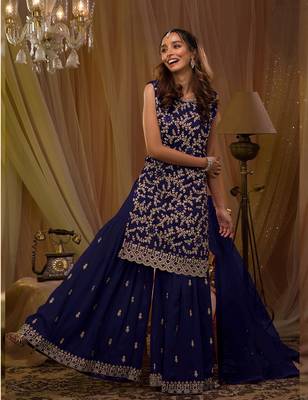 Blue embroidered faux georgette salwar suit 2