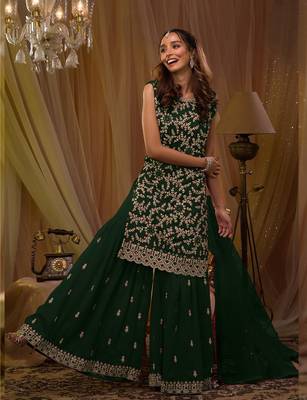 Green embroidered faux georgette salwar suit 2