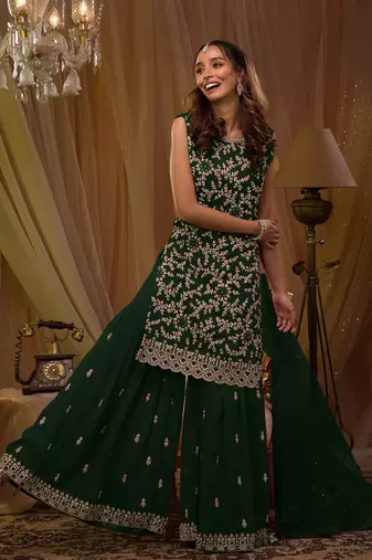 Green embroidered faux georgette salwar suit