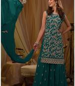 Sea-green color embroideried faux georgette semi stitched salwar suit