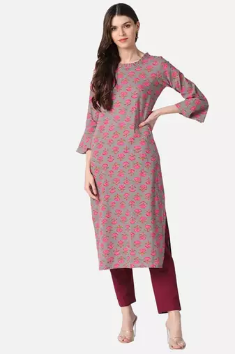 Women beige printed cotton ethnic kurti