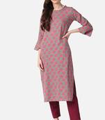Women beige printed cotton ethnic kurti