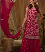 Rani-pink color embroideried faux georgette semi stitched salwar suit