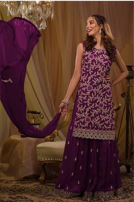 Purple embroidered faux georgette salwar suit 1