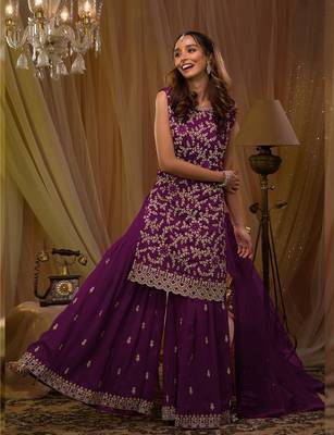 Purple embroidered faux georgette salwar suit 2
