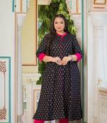 Women'S Plus Size Rayon Floral Print Anarkali Kurti (Black)