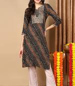 Women black printed rayon ethnic kurti