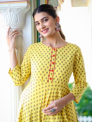 Women'S Floral Printed Anarkali Kurti (Yellow) 5