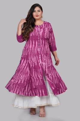 Plus Size Women'S Tie & Dye Printed Anarkali Kurti(Purple) 1