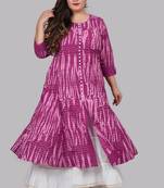 Plus Size Women'S  Tie & Dye Printed Anarkali Kurti(Purple)