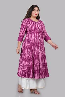 Plus Size Women'S Tie & Dye Printed Anarkali Kurti(Purple) 2