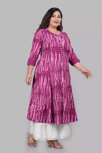 Plus Size Women'S Tie & Dye Printed Anarkali Kurti(Purple)