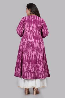Plus Size Women'S Tie & Dye Printed Anarkali Kurti(Purple) 3