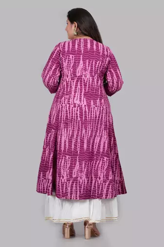 Plus Size Women'S Tie & Dye Printed Anarkali Kurti(Purple)