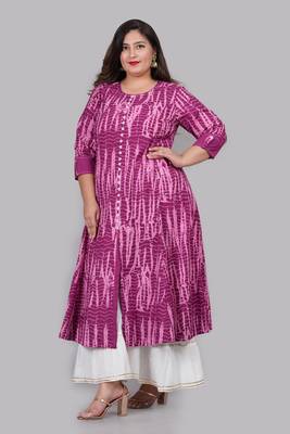 Plus Size Women'S Tie & Dye Printed Anarkali Kurti(Purple) 4
