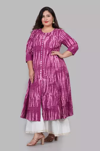 Plus Size Women'S Tie & Dye Printed Anarkali Kurti(Purple)