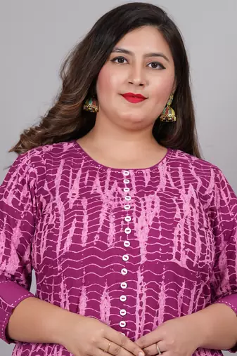 Plus Size Women'S Tie & Dye Printed Anarkali Kurti(Purple)