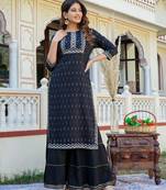 Women'S Rayon Geomatrical Printed Kurti (Black)