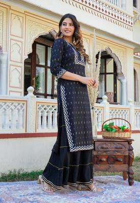 Women'S Rayon Geomatrical Printed Kurti (Black) 2