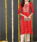 Women red printed rayon ethnic kurti