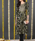 Women green printed silk ethnic kurti