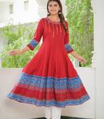 Women'S Rayon Embroidered Anarkali Kurta (Maroon)