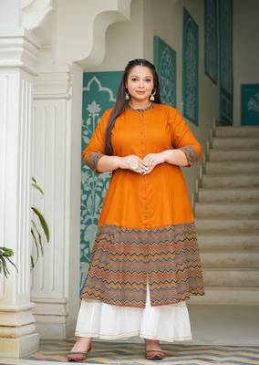  women's plus size rayon zig-zag printed a-line kurti (multi) 1