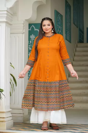  women's plus size rayon zig-zag printed a-line kurti (multi)