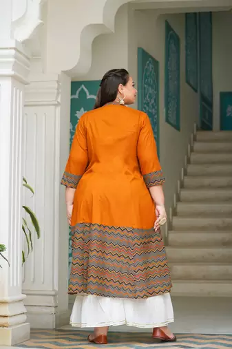 women's plus size rayon zig-zag printed a-line kurti (multi)