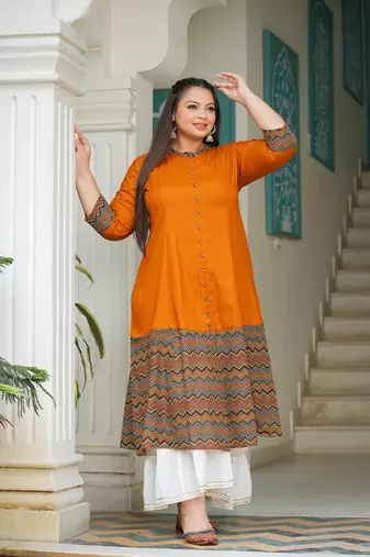  women's plus size rayon zig-zag printed a-line kurti (multi)