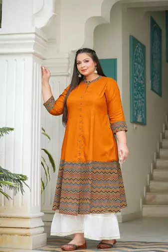  women's plus size rayon zig-zag printed a-line kurti (multi)