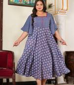 Women'S Plus Size Floral Printed Smoking Embroidered Maternity Wear Anarkali Kurti (Grey)