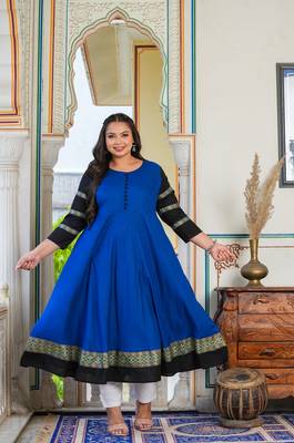 Women'S Plus Size Blue Anarkali Kurti (Blue) 1