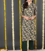 Women green printed rayon ethnic kurti