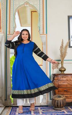 Women'S Plus Size Blue Anarkali Kurti (Blue) 2