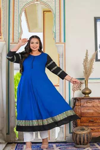 Women'S Plus Size Blue Anarkali Kurti (Blue)