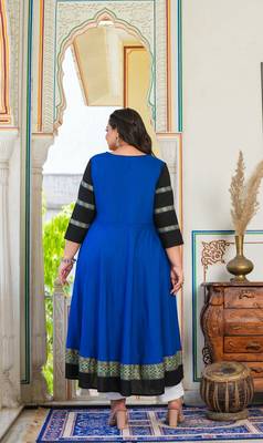 Women'S Plus Size Blue Anarkali Kurti (Blue) 3