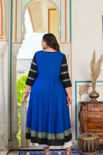 Women'S Plus Size Blue Anarkali Kurti (Blue)