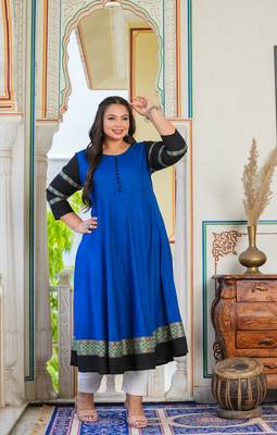 Women'S Plus Size Blue Anarkali Kurti (Blue) 4