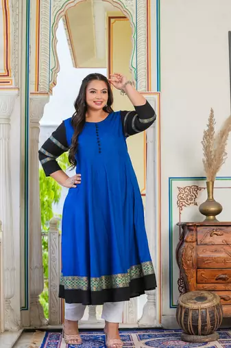 Women'S Plus Size Blue Anarkali Kurti (Blue)