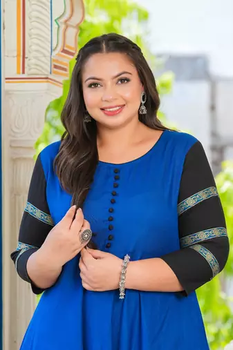 Women'S Plus Size Blue Anarkali Kurti (Blue)
