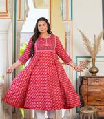 Women'S Plus Size Rayon Floral Printed Anarkali Kurti (Red)