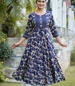 Women'S Rayon Abstract Printed Anarkali Kurta (Blue)