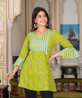 Women'S Green Floral Printed Short Kurti (Green) 5